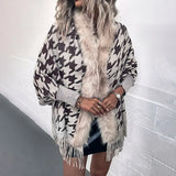 Women Coats & Jackets for Winter Plaid Tassel Thick Warm Knitted Sweater Oversized Capes & Ponchos Autumn Outwear