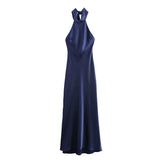 Women's Clothing 2025 Spring Festive Dress Hanging Neck Collar Silk Texture Dew Back