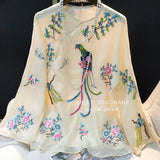 New Chinese-Style Round-Collar Embroidered Shirt Women's New Fashionable National Style Leisure In The Summer Of 2023-Outfit - Offwhite / M