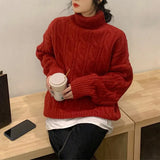 Collar Soft Waxy Head Sweater Female Qiu Dong New Loose Add Thick Knit Sweater Lazy Wind Bottom Shirt Female-Outfit