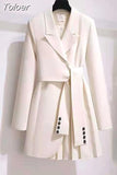 Women Belt Jacket New Notched Collar Long Sleeve Female Coat Fashion Autumn Blazer Dress Lace Up Sashes Slim Fitting