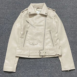 Spring Autumn Women Faux Leather Jacket Ladies Solid With Belt Zipper Biker Coat Female Casual