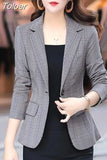 Button Blazer Women Jacket Slim Fit Office Lady Blazers Coat Chic Plaid Outerwear Female Pockets Jackets Fashionable