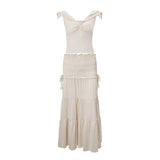 Toloer Summer New Women's Sexy Crop Low Breast Short Vest French Temperament Pleated Skirt Suit