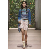 Vintage Print O-Neck Sweaters Women Korean Style Blue Knitted Blue Pullover Casual Loose Jumper Bohemian New Trend-Outfit