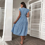 Women Dress Summer 2023 Vintage Print High Waist Beach Long Dress Flying Sleeve Dresses Elegant Casual Vestido De Mujer-Outfit