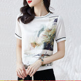 Women's Clothing Summer Short Sleeve O-Neck Floral Screw Thread Printing T-shirt Loose Fashion Casual Elegant Plus Size Tops-Outfit