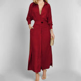 New Temperament Female Commuter With Solid Color To Close Waist Long Sleeve Irregular Shirt Dress