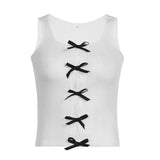Toloer Girl Wind Bowknot Collision Color Stitching Together Slim Vest New Slim Chic Hollow Out-Outfit
