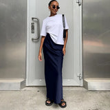 Toloer And Summer New Simulation Silk Skirt Satin Bread Hip Skirt Women Casual Color Tintail
