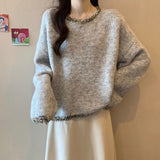 Toloer Velvet] Fashion Sweet Bow Soft-Cuffed Cardigan Women's Autumn And Winter New Loose Temperament