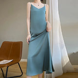 Acetate Silk Sling Dress Women Summer Loose Inside The Long Dress French Design Fairy Set Of
