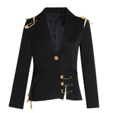 Toloer Pin Decoration Suit Female Autumn 2024 New Fashion Mesh Stitching Long Sleeve Slim Slim Coat-Outfit