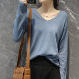 Toloer Style Autumn Winter Woolen Sweater Female V Gets Short Money Inside Build Head Sweater Slim Bottom Sweater-Outfit