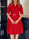 Large-Size Women's Dress 2025 Autumn Fashion Elegant Temperament Solid Five-Sleeve African