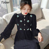 Embroidery Women Dress Elegant Long Sleeve Party Maxi Knitted Dresses for Women Korean Style Autumn Winter Robes