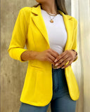 Elegant Pure Color Long Sleeve Coat Women Spring Autumn Casual Pocket Suit Jacket 2023 Pink Open Stitch Coats-Outfit