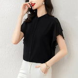 Toloer New Summer Of 2023 Loose Show Thin Short Sleeve Lotus Leaf Sleeve Jacket Thin Design Sense Minority Chiffon Shirt Girl-Outfit
