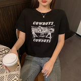 Toloer Print Short Short-Sleeved T-Shirt Female 2024 Summer Dress New Korean Version Design Sense Girl Slim Student