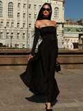 Off-Shoulder Long Sleeve Flare Maxi Dress-Outfit
