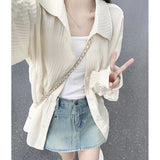 Linen Sun Protection Shirts Women Summer Loose Thin Long Sleeve Lapel Tops Korean Streetwear All-Match Buttons Blouse-Outfit