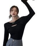 Toloer Long-Sleeved T-Shirt Women's Autumn 2024 New Hot Girl Sexy Slim Design Sense Bottom Shirt Student