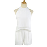 Women's Fashion Sexy Hanging Neck Sports Chiffon Shirt Two-Piece Set Of Casual Shorts-Outfit