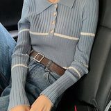 2021 Autumn Kint Sweater Women Sweet Single-breasted POLO Collar Short-Sleeved Knitted Blouse Short