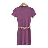 Trendy Women's Dress With High Round Neck And Short Sleeves And A Dress That Is Stylish, Tight And Thin With A Belt And Hip Skirt-Outfit