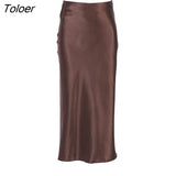 Solid Purple Satin Silk Skirt Women High Waisted Summer Long Skirt New 2022 Elegant Ladies Office Skirts Midi