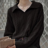 Collar French Retro Twist Sweater Female Autumn Winter 2023 New Loose Wear Lazy Wind Show Thin Sweater-Outfit