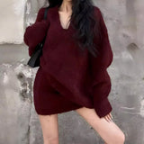 Fashion Bag Warm Aging V-Collar Knitted Sweater Women's 2024 Korean Version Of The New Small Vintage Blouse-Outfit