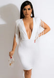 Sexy V-neck Sleeveless Tassel Knee-Length Bodycon