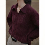 Collar French Retro Twist Sweater Female Autumn Winter 2023 New Loose Wear Lazy Wind Show Thin Sweater-Outfit