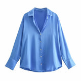 Homemade New Women's Fashion 20 Color Silk-Sense Tidling Shirt