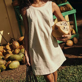 Summer New Women's Cotton Vest Bare Back Solid Mini Dress