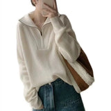 Soft Waxy Sweater Female European Fashion Loose Half Zipper Sweater Fashion Autumn And Winter Casual Versatile Top-Outfit