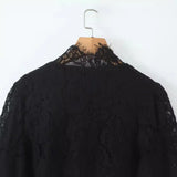Simple Women's Clothing 2025 Summer Eyelash Lace Fan-Shaped Hem Short-Sleeved Shirt Long-Sleeved