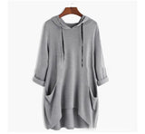 Toloer Spring New EBAY Women's Hat Solid Color Loose T Shirt Irregular Pocket Top-Outfit