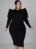 Plus Size Crew Neck Long Bodycon Dress with