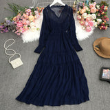 Holiday Dress Autumn Dress 2023 New Goddess Temperament V-Collar Rope-Drawn Waist Dress-Outfit