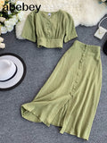 Women Two Piece Set 2022 Sexy Summer Outfits Woman Clothes Fashion V Neck Crop Top + Slim A-line Long Skirts Suits 2 Pc
