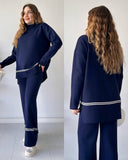 2025 New Solid Color Casual Blouse Loose Comfortable Design Micro-Thorn Trousers Set