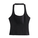 New Spring Style Hanging Collar Solid Color Slim Small Sling Blouse 4661007-Outfit