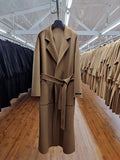2022 Korea Autumn And Winter New Woolen Overcoat Women X-Long Loose Lacing Belt Black Gray Double Sided 100% Wool Coat