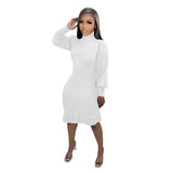 Toloer New Women's Solid Color High Collar Flounce Handmade Knitted Dress-Outfit