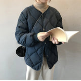 Autumn winter down jacket women fashion covered button o neck full sleeve diamond lattice oversize warm coat parka