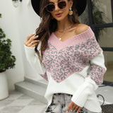 2025 New Colored Knitted Shirt Women's Autumn Winter Leopard Tard New V-Necked