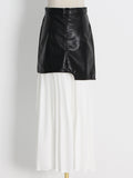 Elegant Temperament Wind 2025 Spring New Pu Skin Spliced 100 Folded High Waist In The Long Bag Hip Half-Dressed