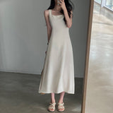 Toloer Chic Summer French Hepburn Wind Square Collar Dew Collarbone Waist Show Thin Big Pendulum A Line Dress Woman-Outfit
